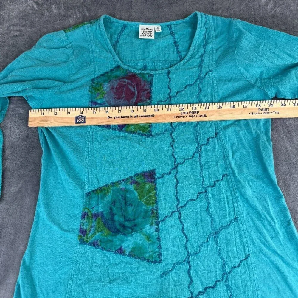 Parsley & Sage Women Top Medium Blue Shirt Roses Floral Embroidered Bell Sleeve - Picture 6 of 10